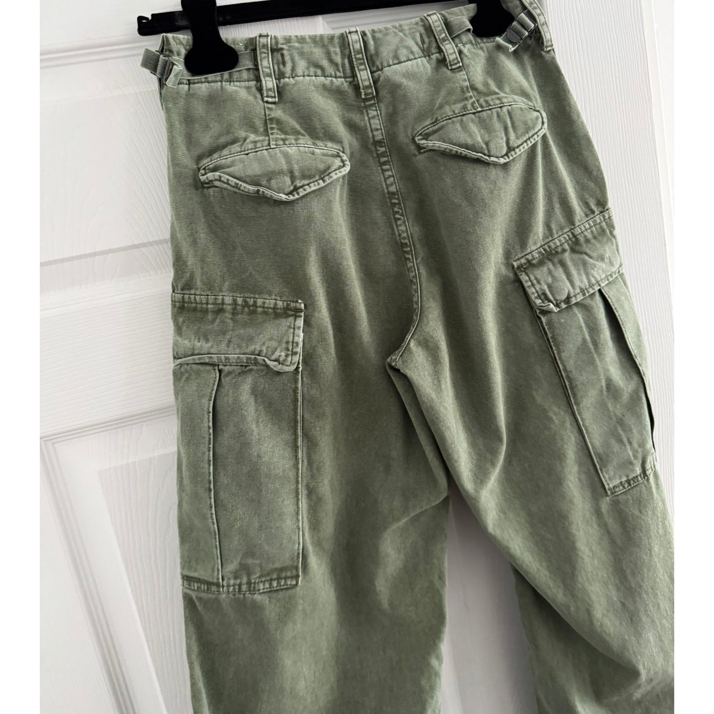 R13 Wide Leg Cargo Pant in Olive, size 23 ** hemmed **