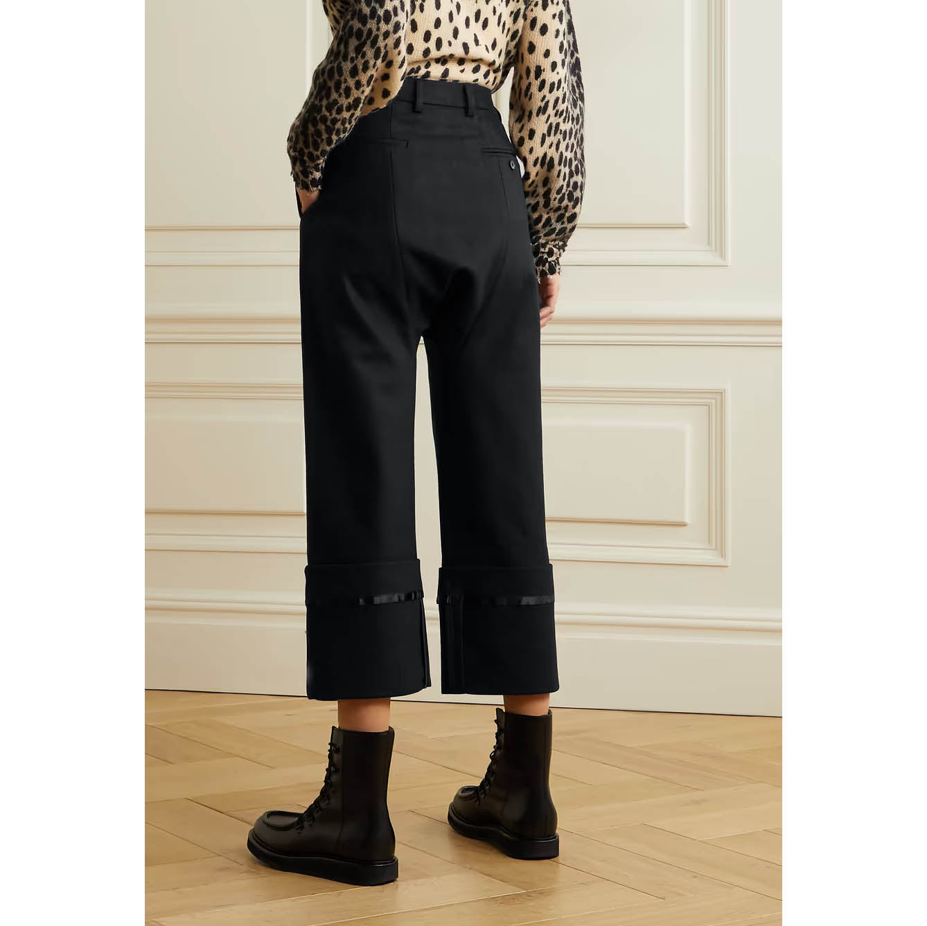 Pantalon en laine à revers R13, noir/bleu, taille 30