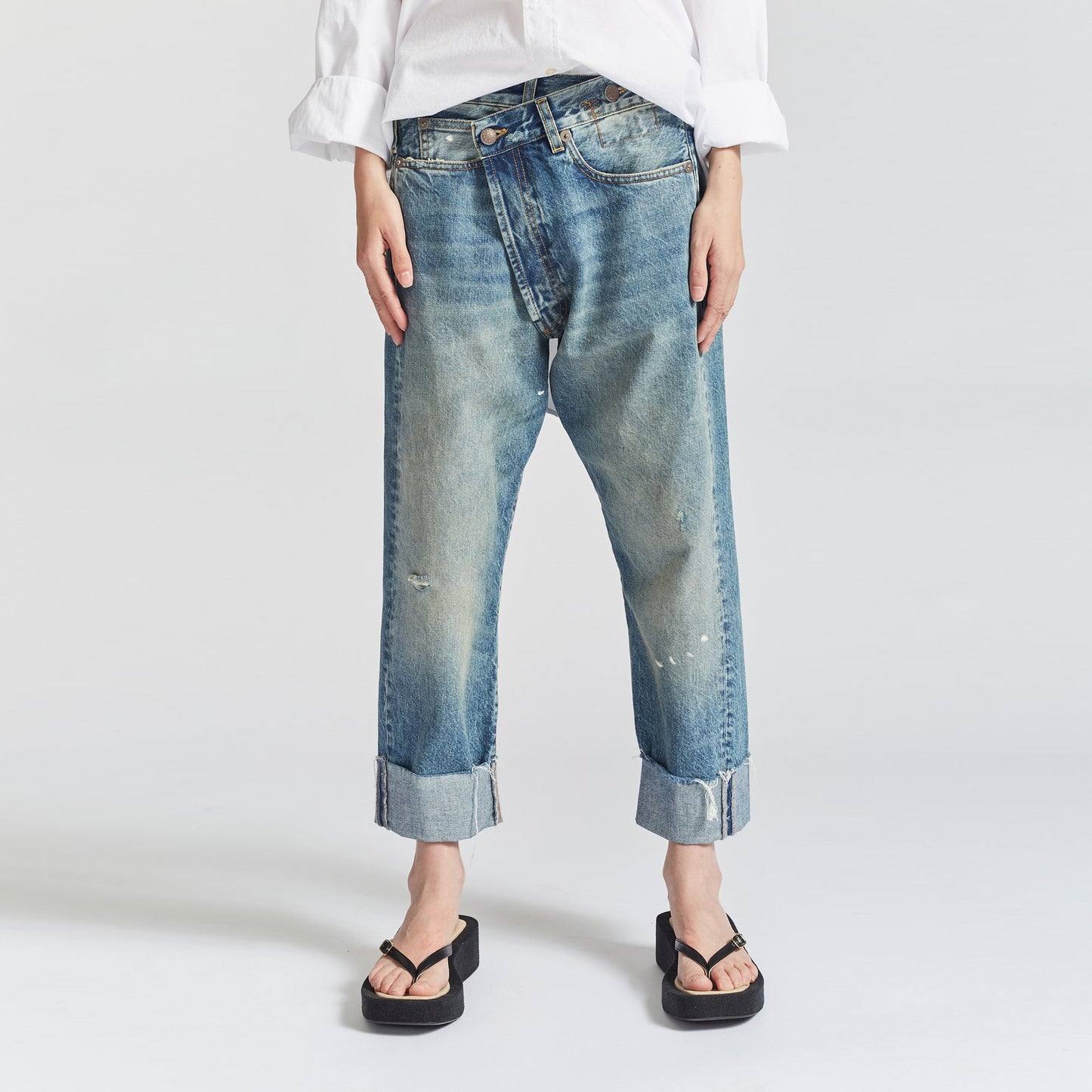 R13 Crossover Jeans in Jasper w Smudge, size 28 (fits 29)