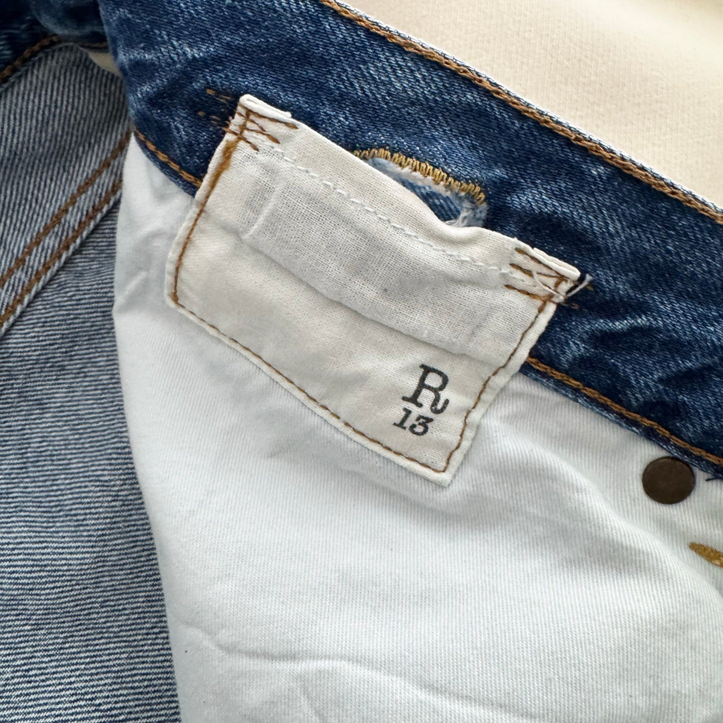 R13 Crossover Jeans in Jasper w Smudge, size 28 (fits 29)