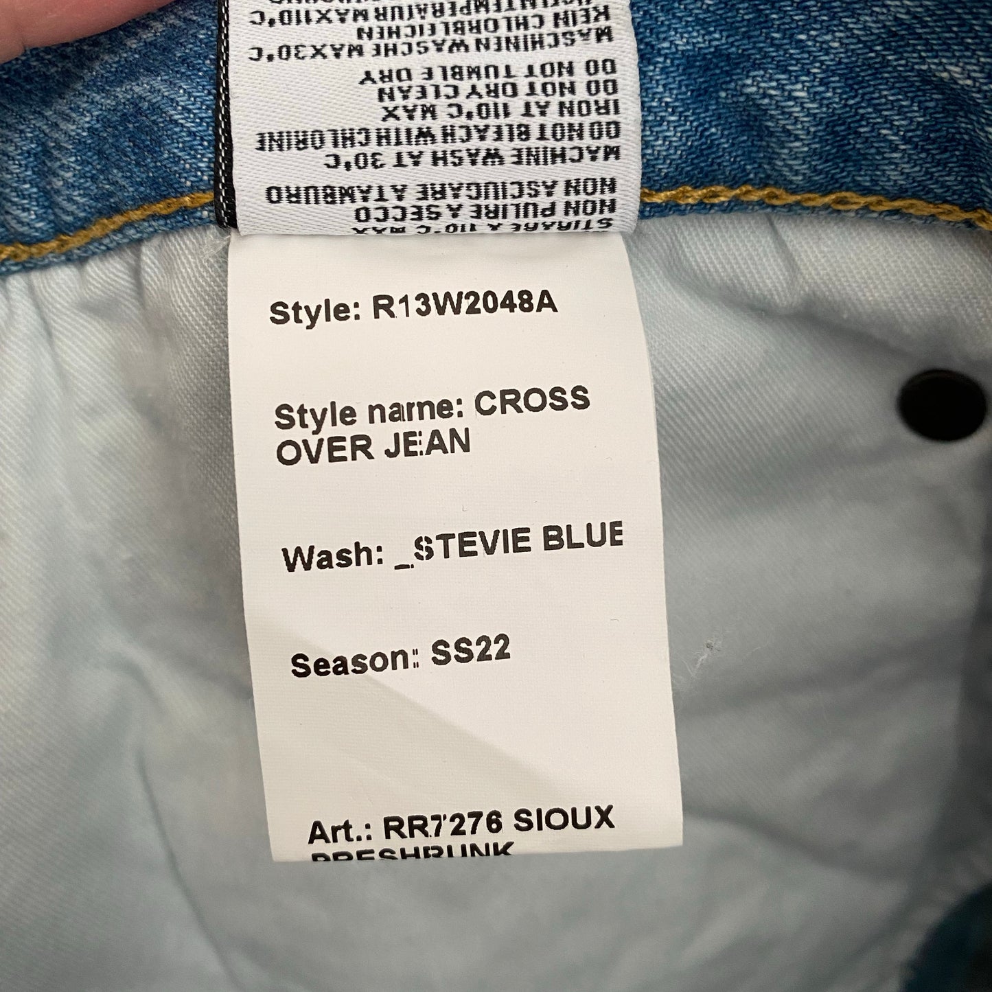 R13 Crossover Jeans in Stevie Blue, size 28 (fits 29)