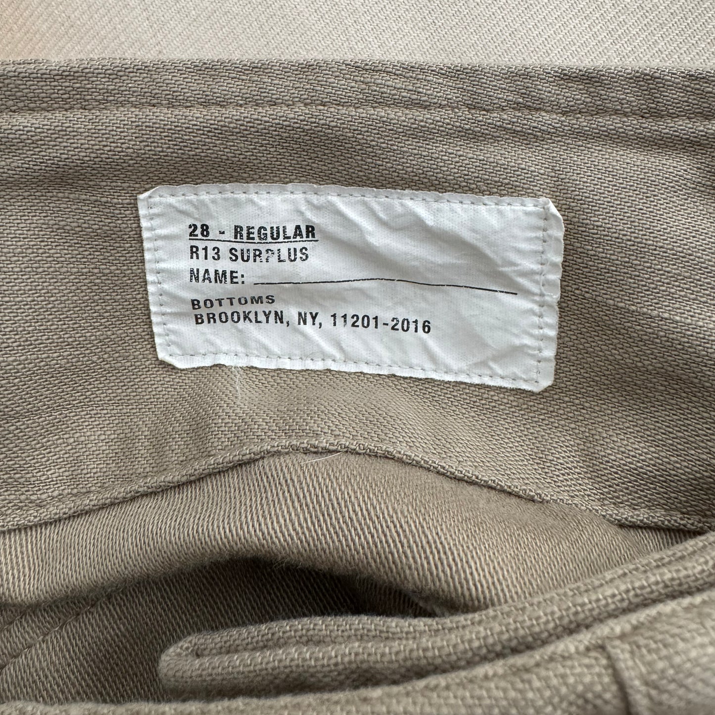 R13 Crossover Utility Drop Pant in Khaki, size 28