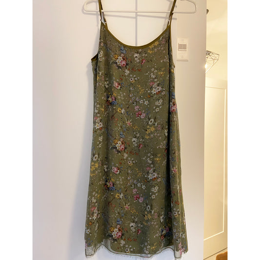 Robe slip en soie imprimée verte R13, taille moyenne