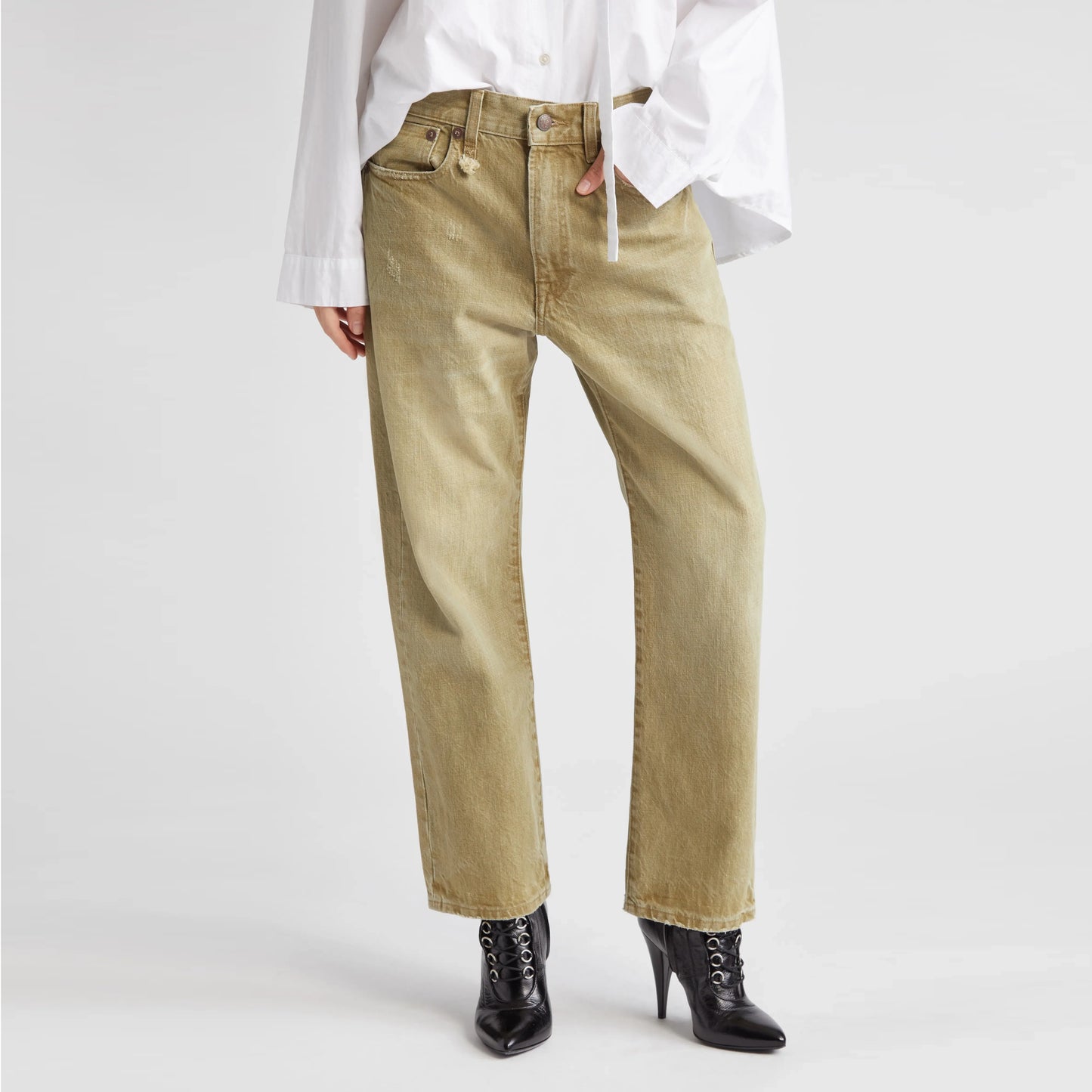 R13 Boyfriend Jeans in Moss Green, size 29