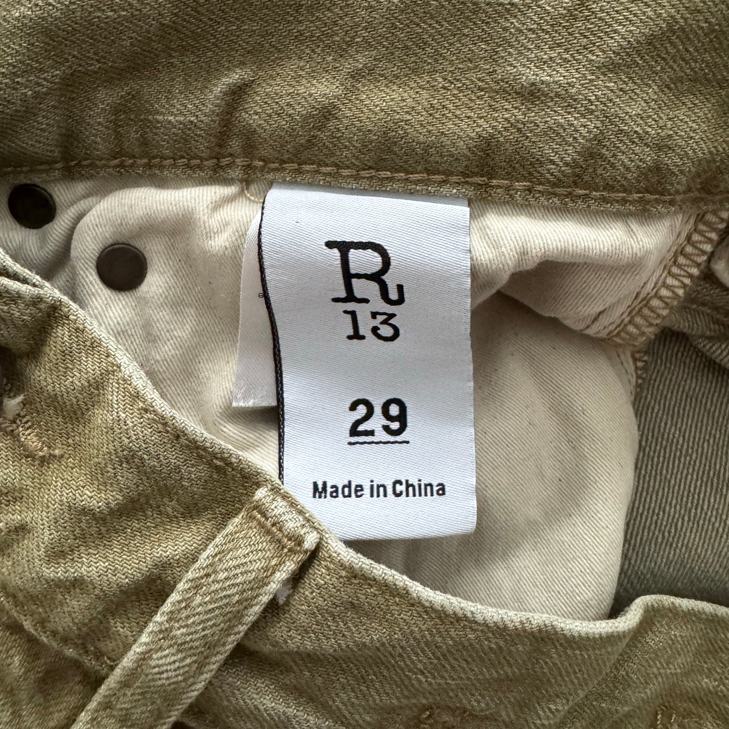 R13 Boyfriend Jeans in Moss Green, size 29