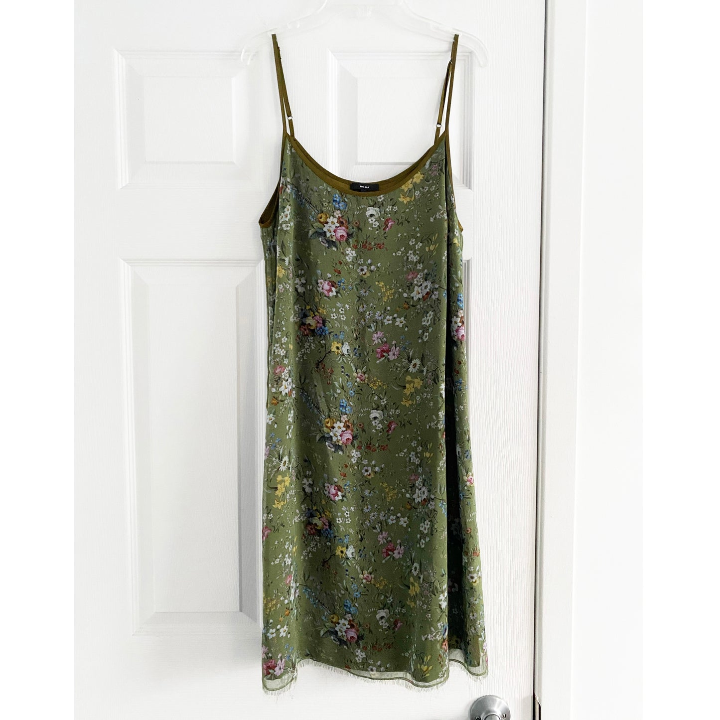 Robe slip en soie imprimée verte R13, taille moyenne