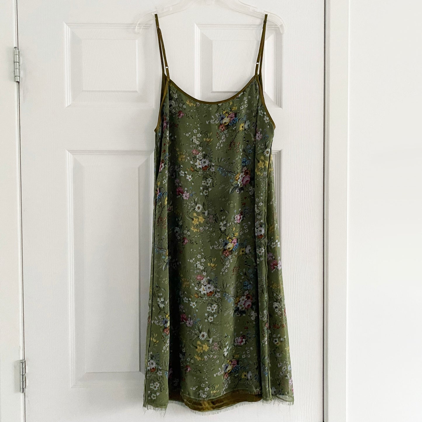 Robe slip en soie imprimée verte R13, taille moyenne