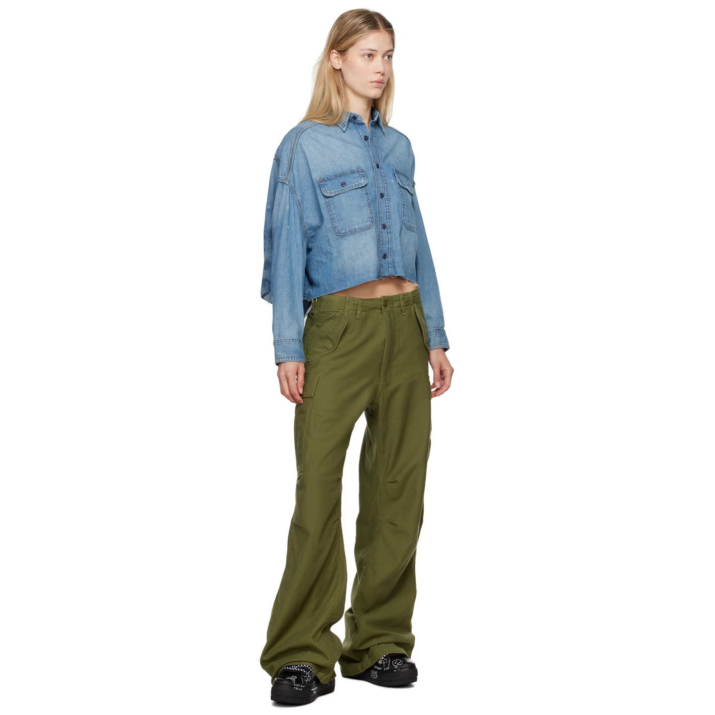 R13 Oversize Cargo Pants in Olive Green, size 27 (fits 27/28) ** HEMMED **