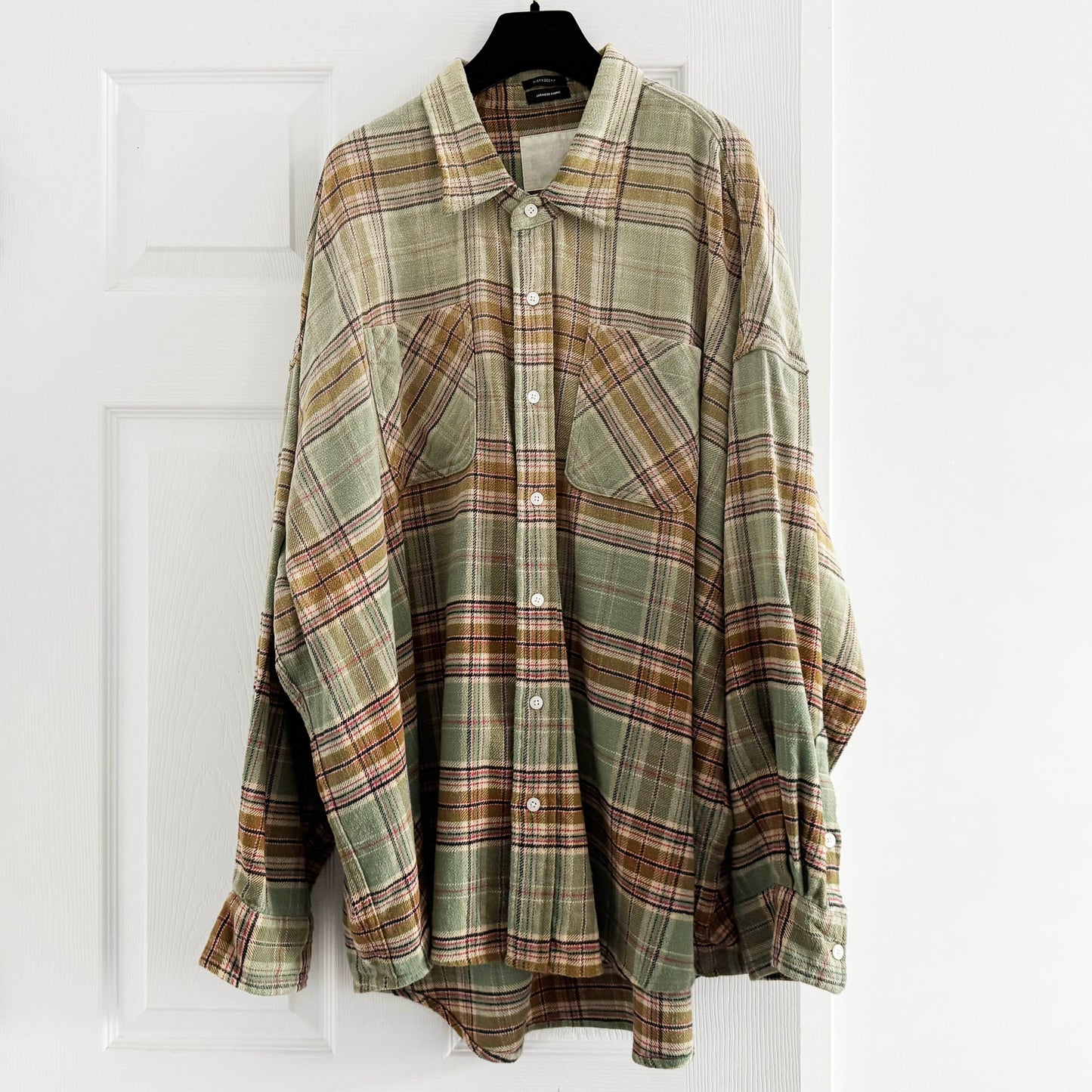 R13 Drop Neck Workshirt in Bleach Gradient Green Plaid, size Medium