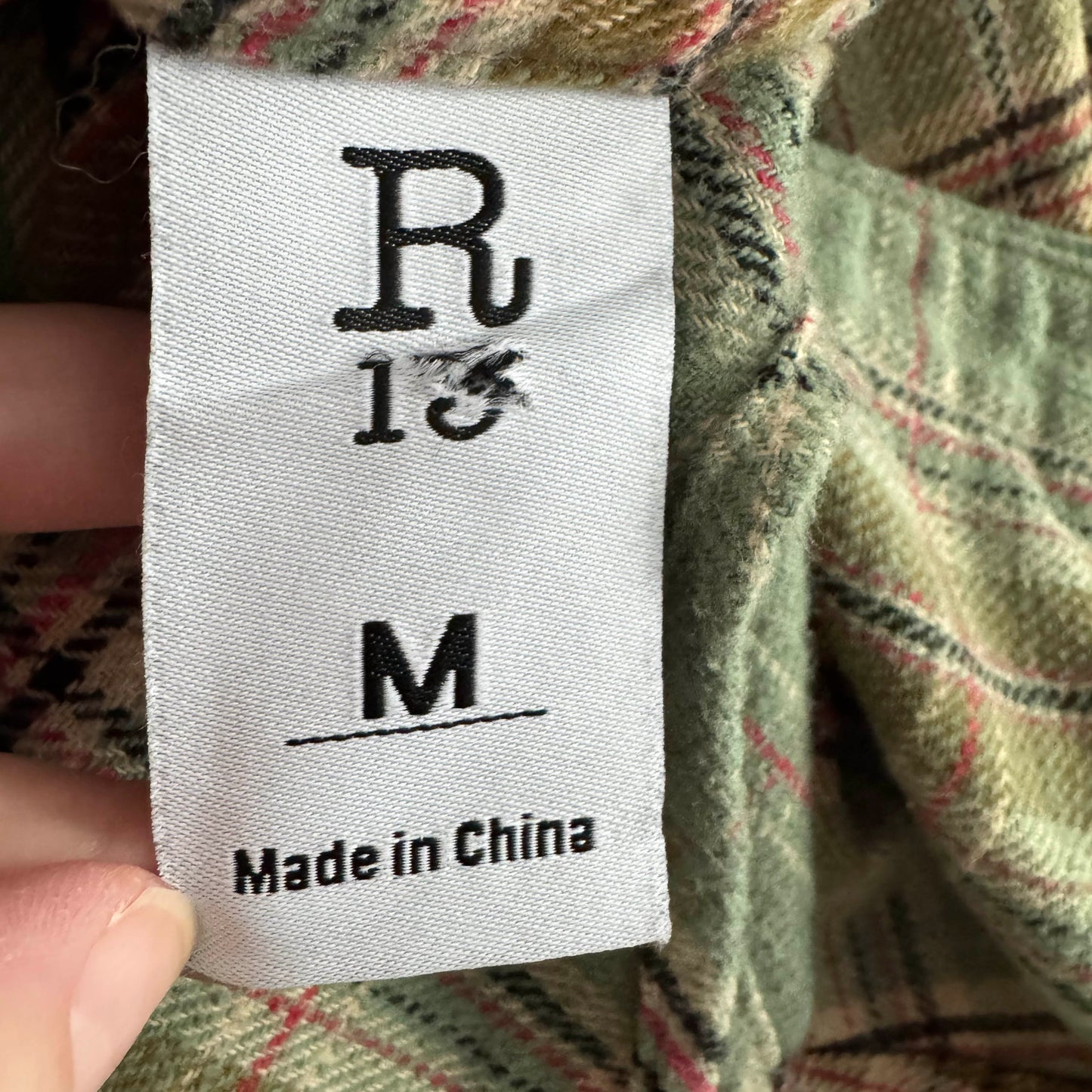 R13 Drop Neck Workshirt in Bleach Gradient Green Plaid, size Medium