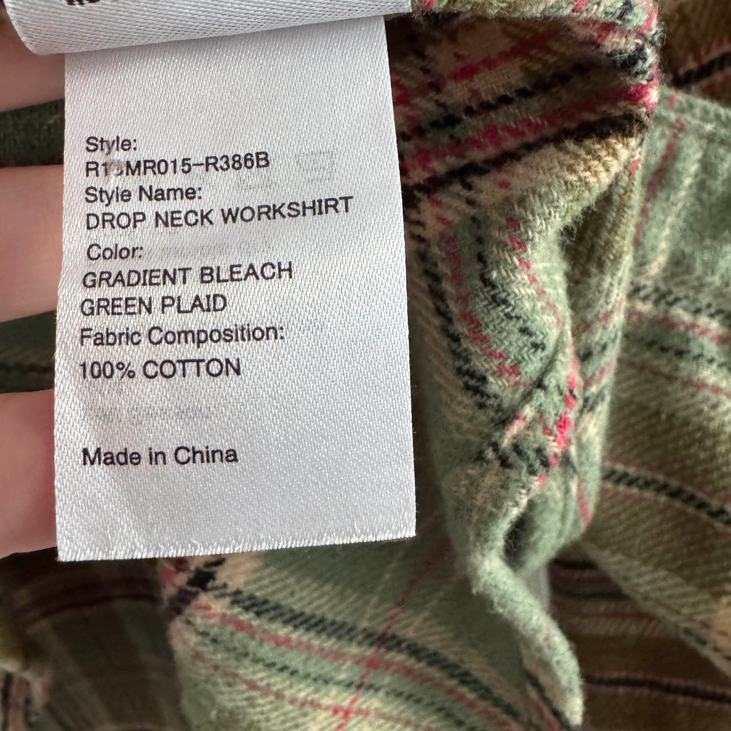 R13 Drop Neck Workshirt in Bleach Gradient Green Plaid, size Medium