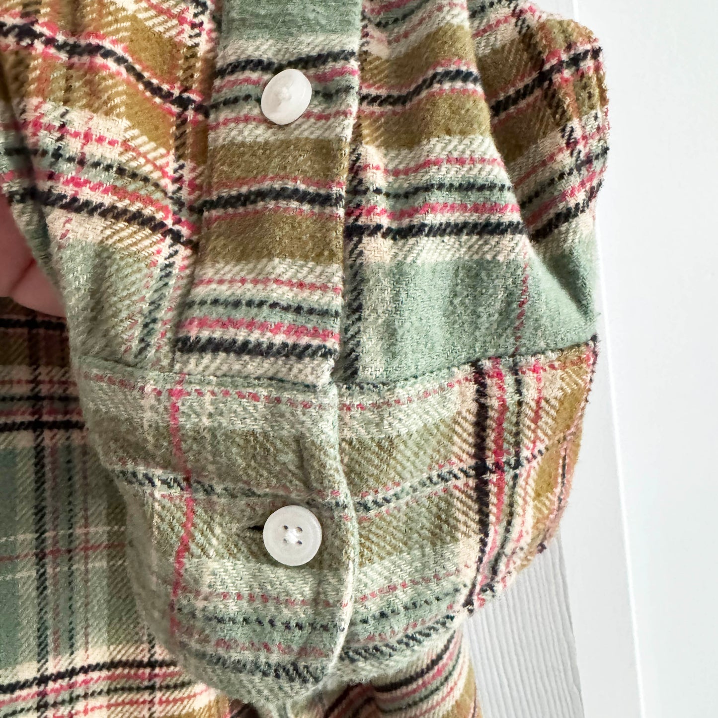 R13 Drop Neck Workshirt in Bleach Gradient Green Plaid, size Medium