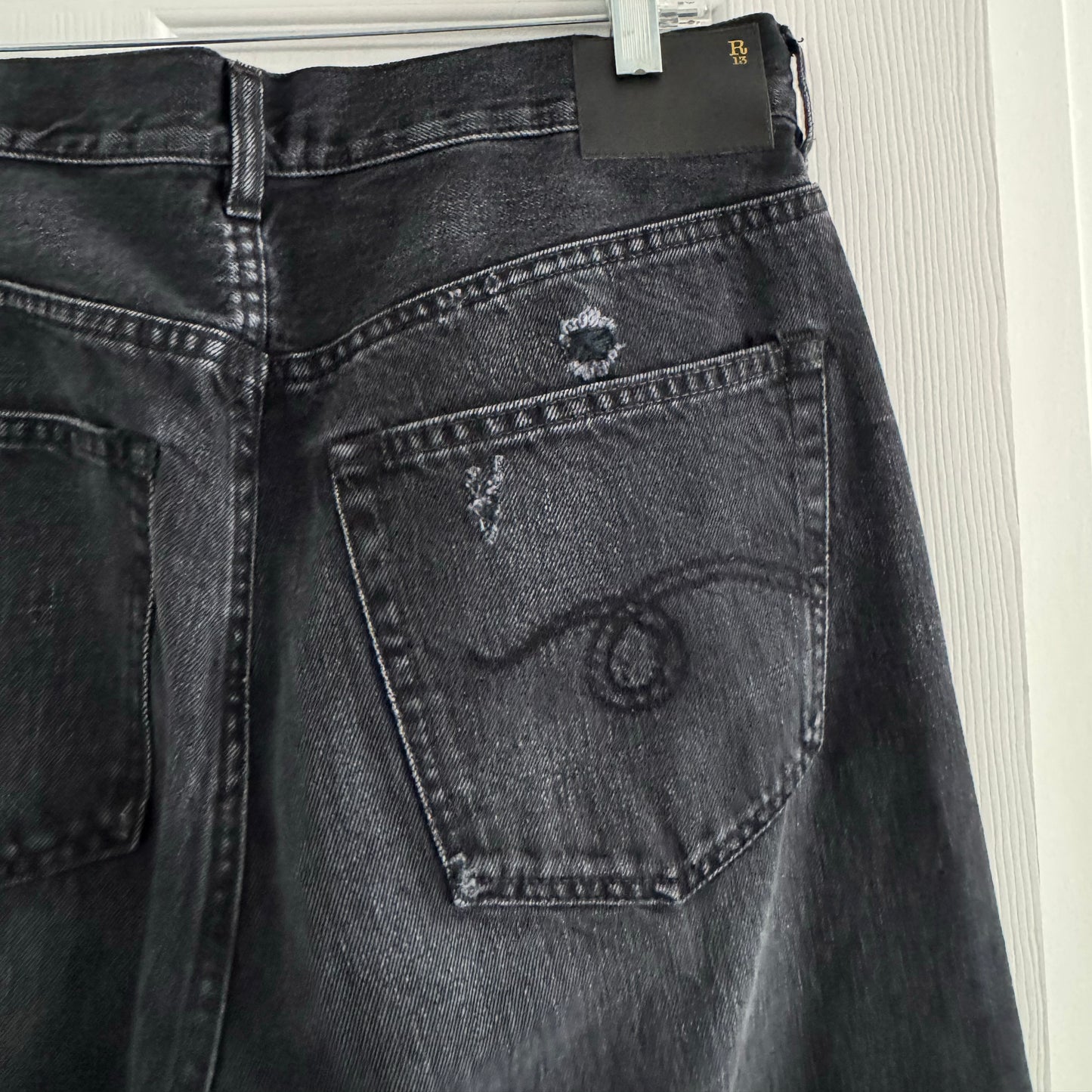 R13 Crossover jeans in Jake Black, size 27 (fits 28)