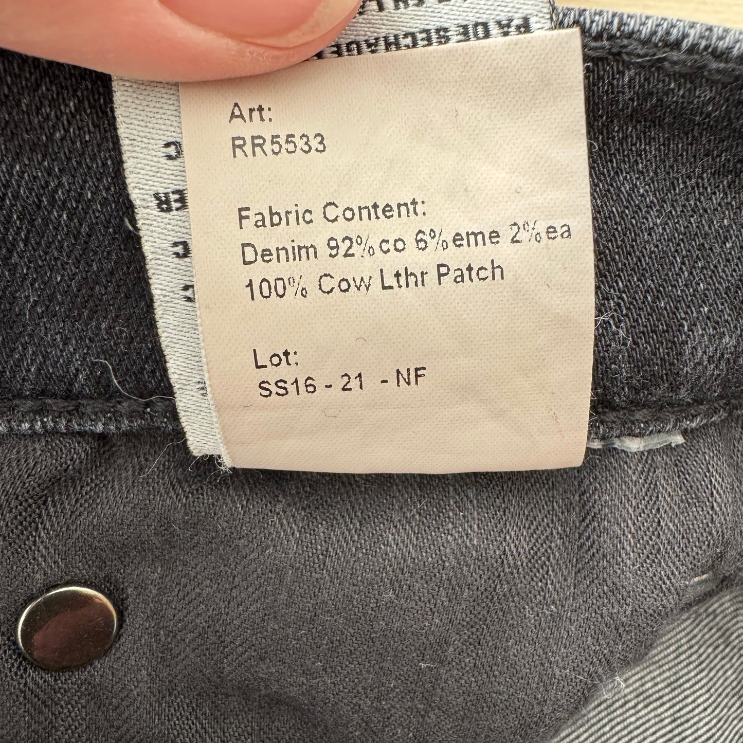 R13 Jane Jean in "Dirty Black", size 28
