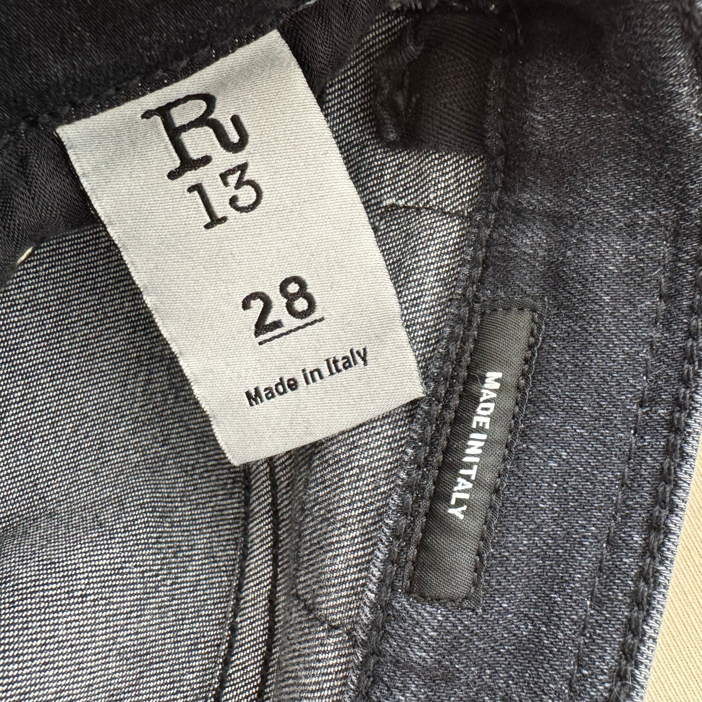 R13 Jane Jean in "Dirty Black", size 28