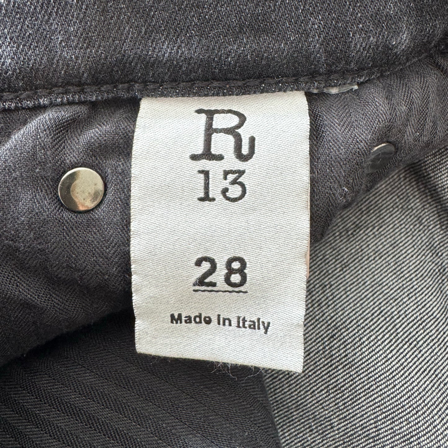 R13 Jane Jean in "Dirty Black", size 28