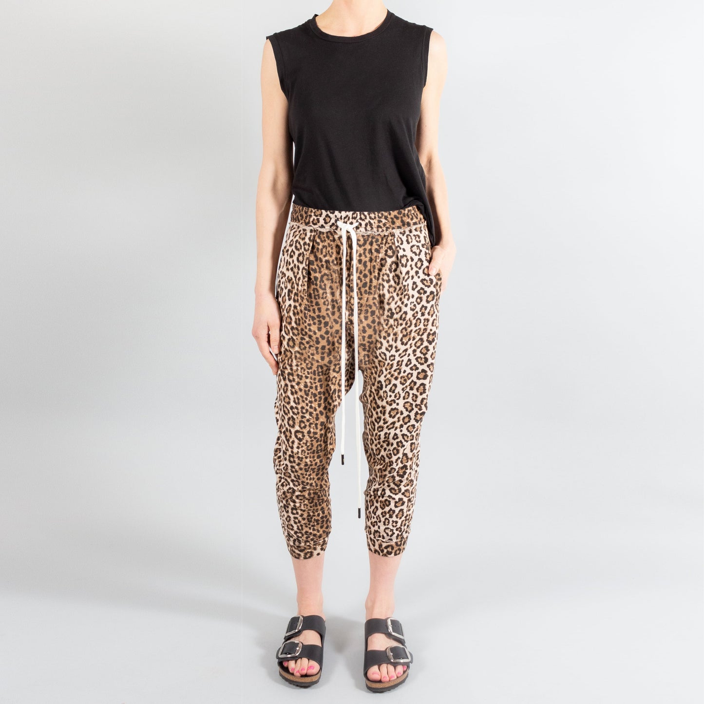 R13 Harem Leopard Cotton Terry Sweatpants, size Small