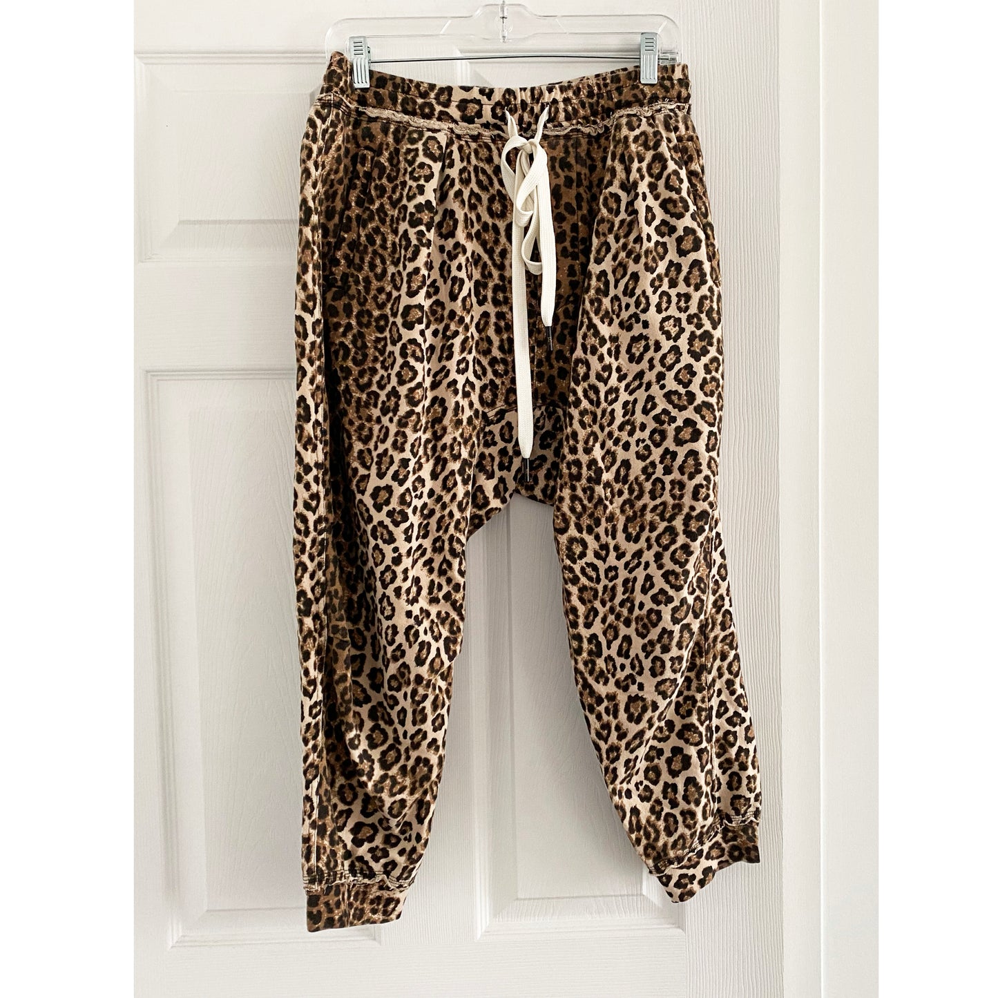 R13 Harem Leopard Cotton Terry Sweatpants, size Small