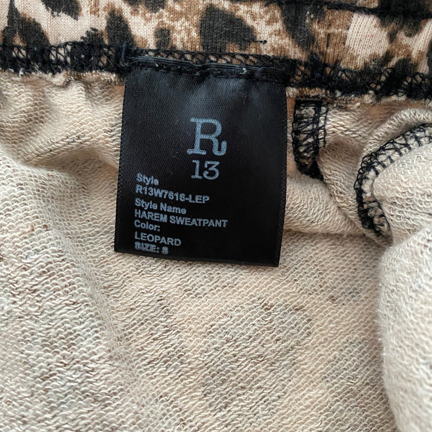 R13 Harem Leopard Cotton Terry Sweatpants, size Small