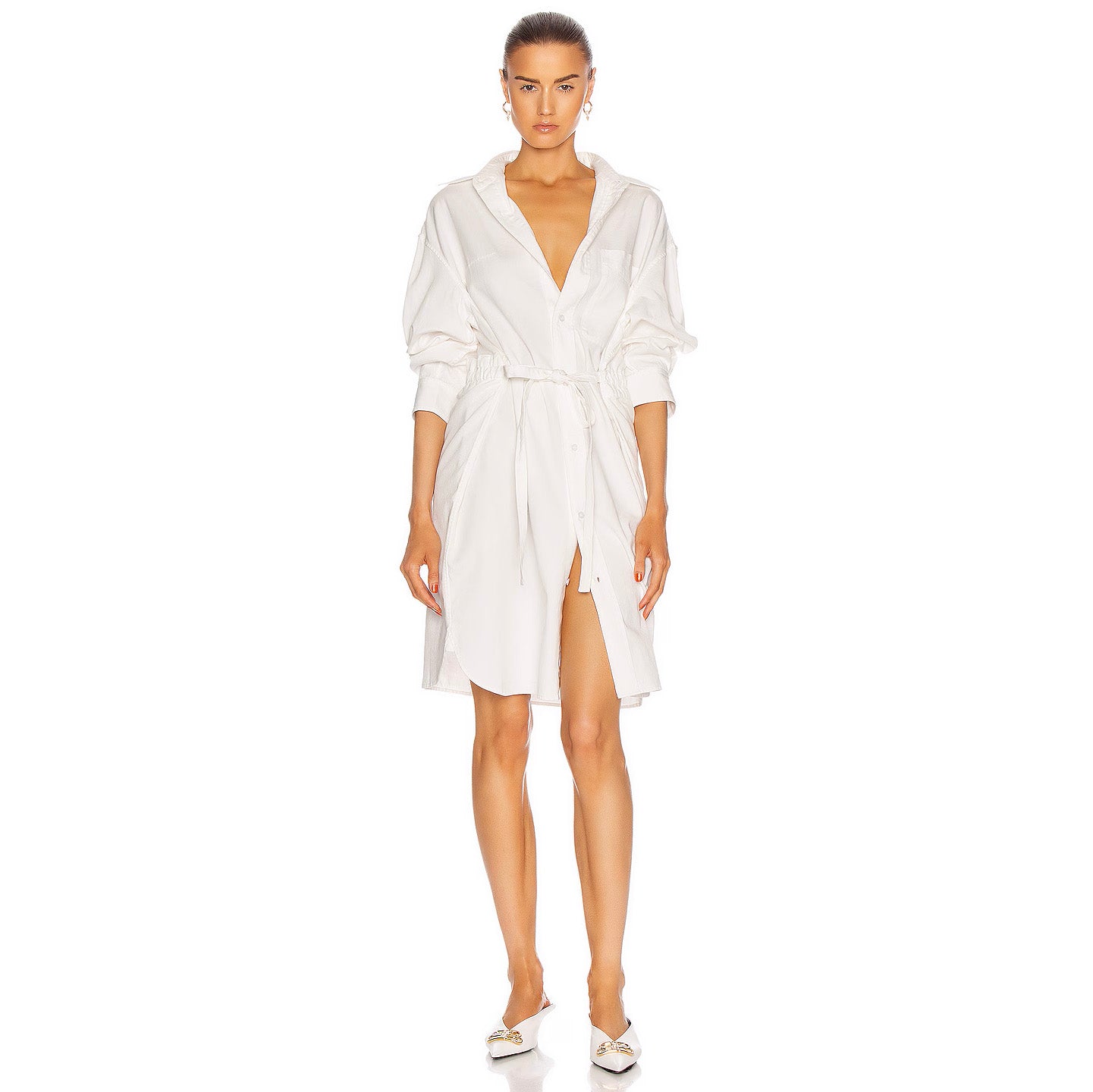 R13 Oversized Oxford Button Up Shirtdress in White, size Small