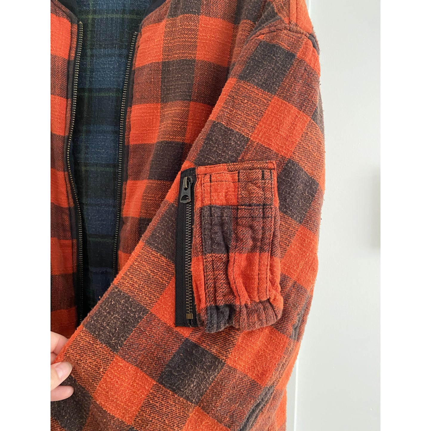 R13 Reversible Plaid Bomber Jacket, size Large