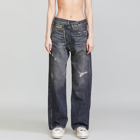 R13 Wide Leg Crossover Jean in "Koze Charcoal", size 30 ** HEMMED **