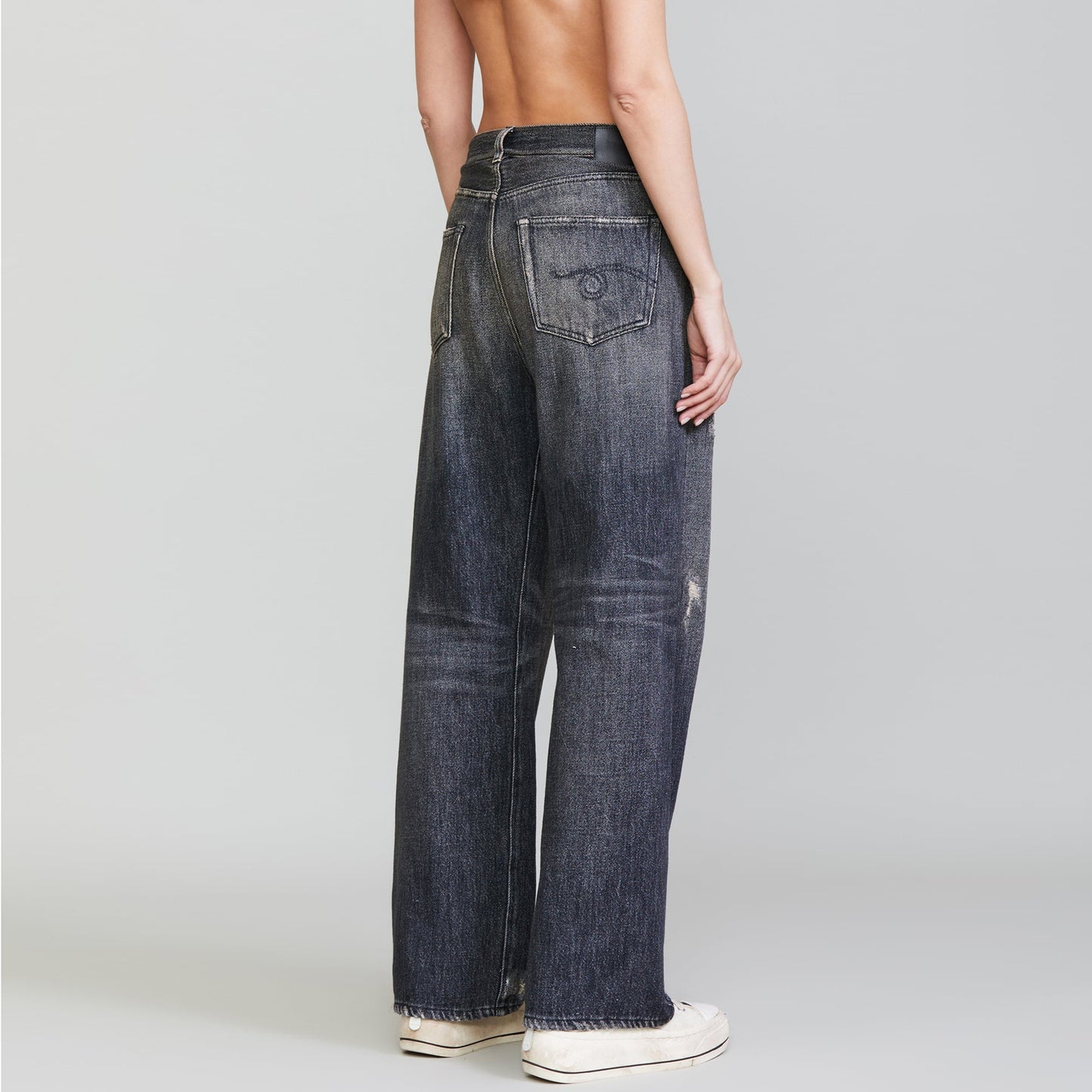 R13 Wide Leg Crossover Jean in "Koze Charcoal", size 30 ** HEMMED **