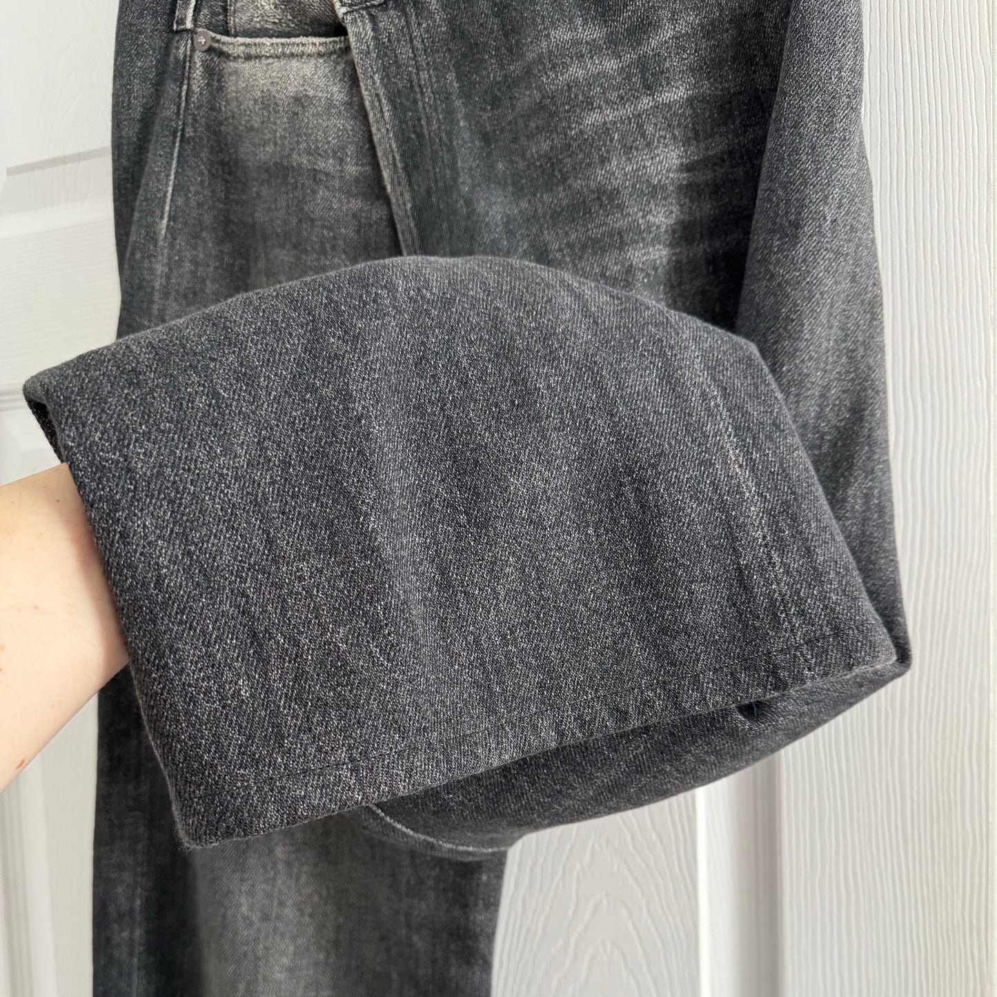 R13 Wide Leg Crossover Jean in "Koze Charcoal", size 30 ** HEMMED **
