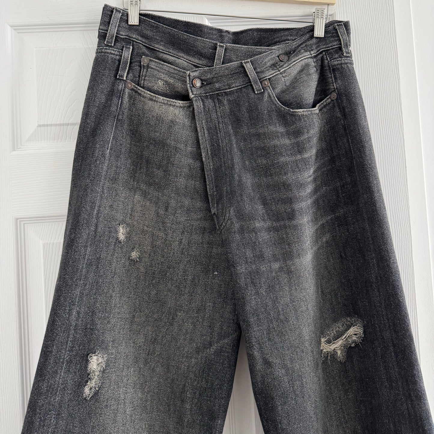 R13 Wide Leg Crossover Jean in "Koze Charcoal", size 30 ** HEMMED **