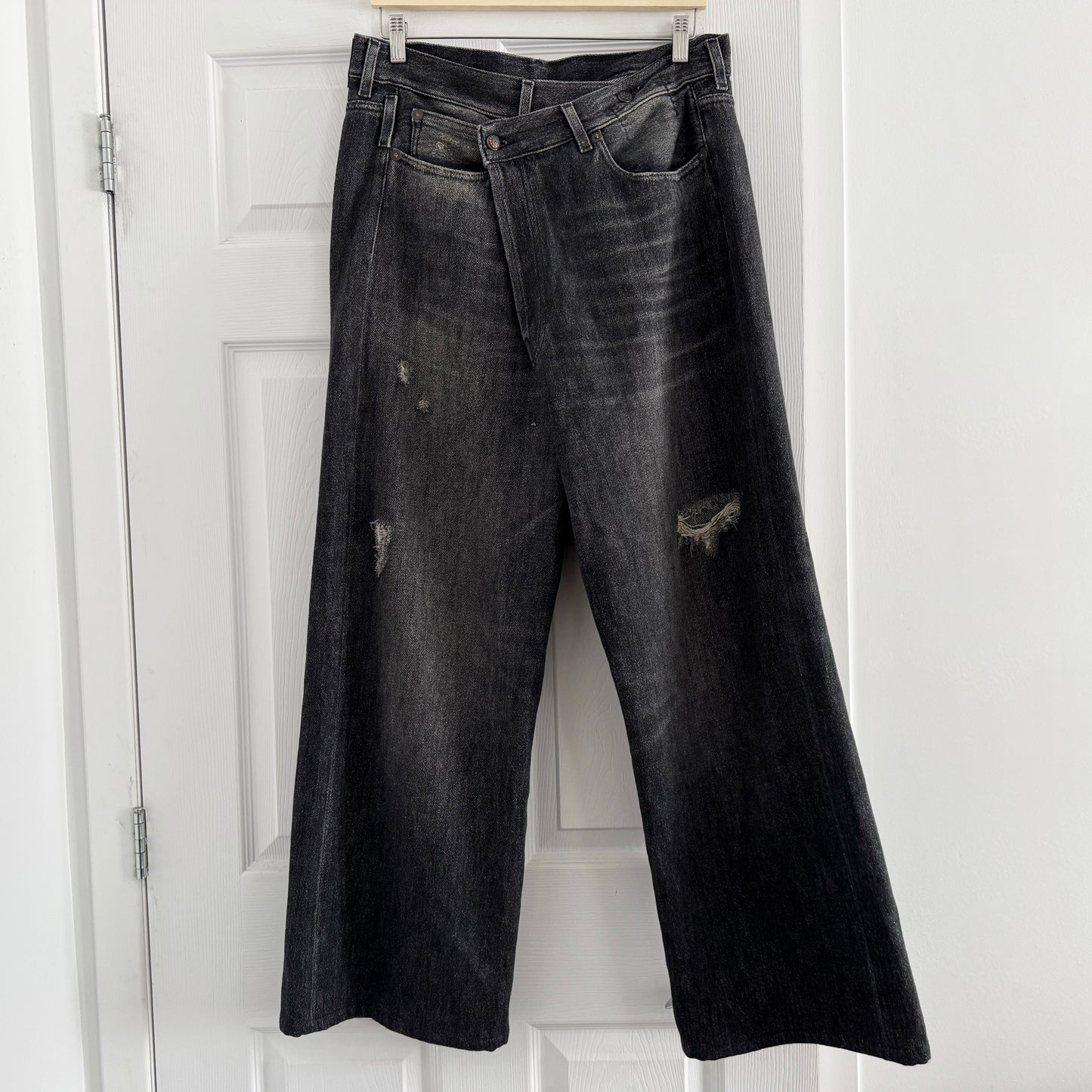 R13 Wide Leg Crossover Jean in "Koze Charcoal", size 30 ** HEMMED **