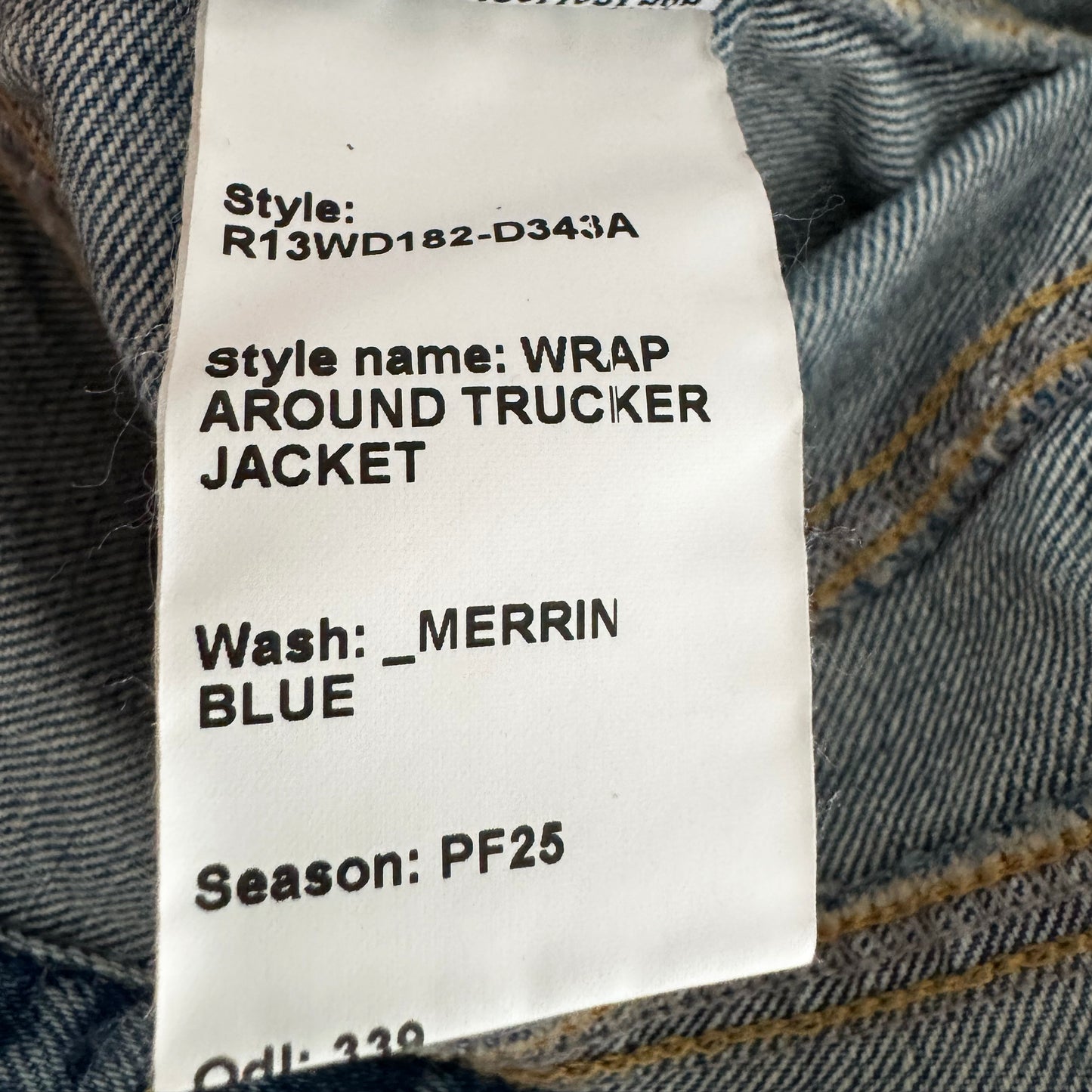 R13 Wrap Around Trucker Jacket in "Merrin Blue", size XS