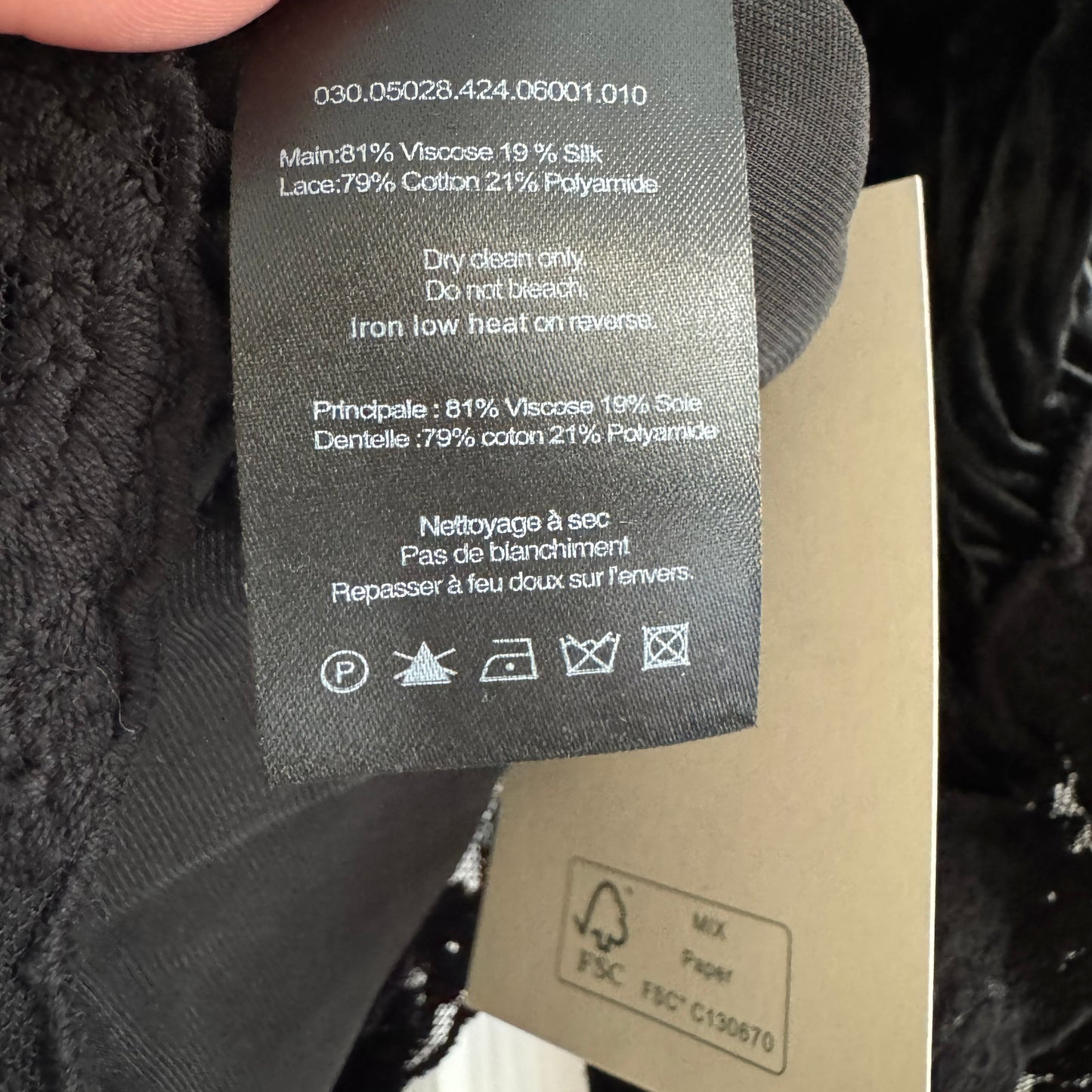 RIXO "Ursula" Velvet Top with Lace Trim in Black, size Small