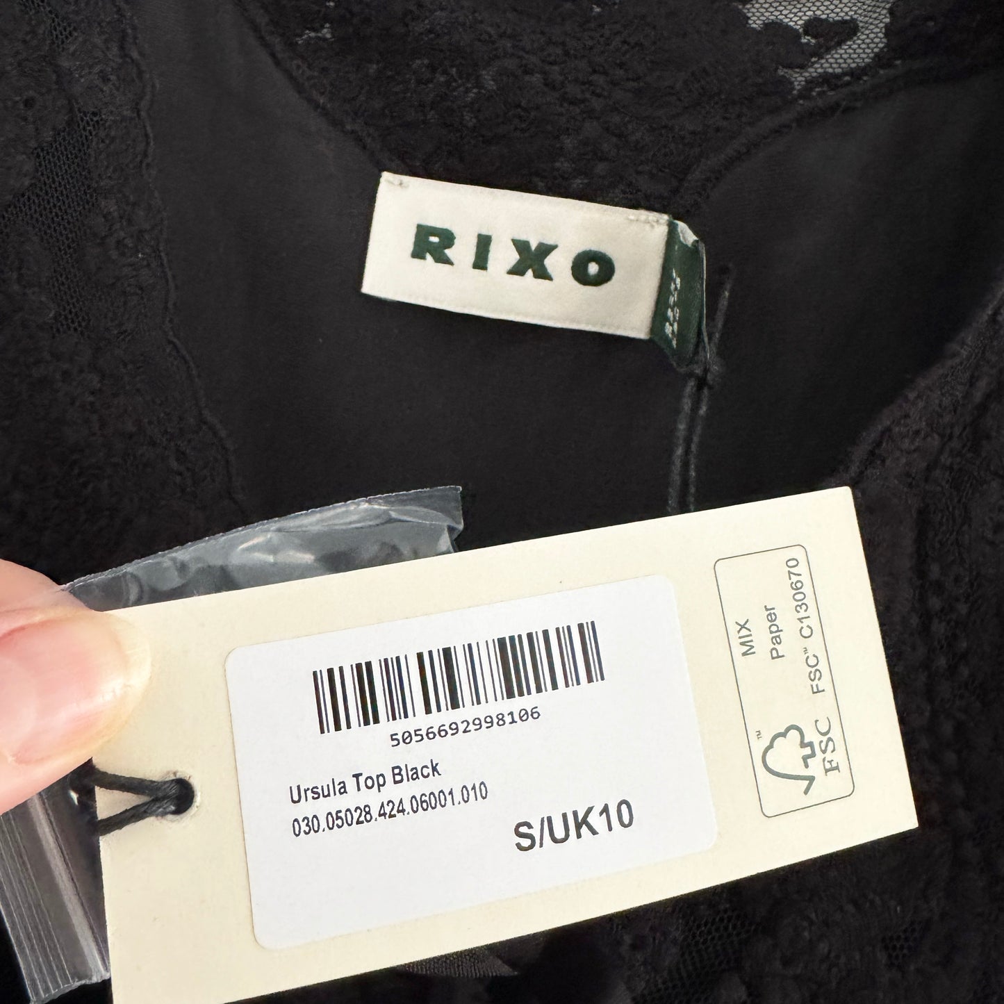 RIXO "Ursula" Velvet Top with Lace Trim in Black, size Small