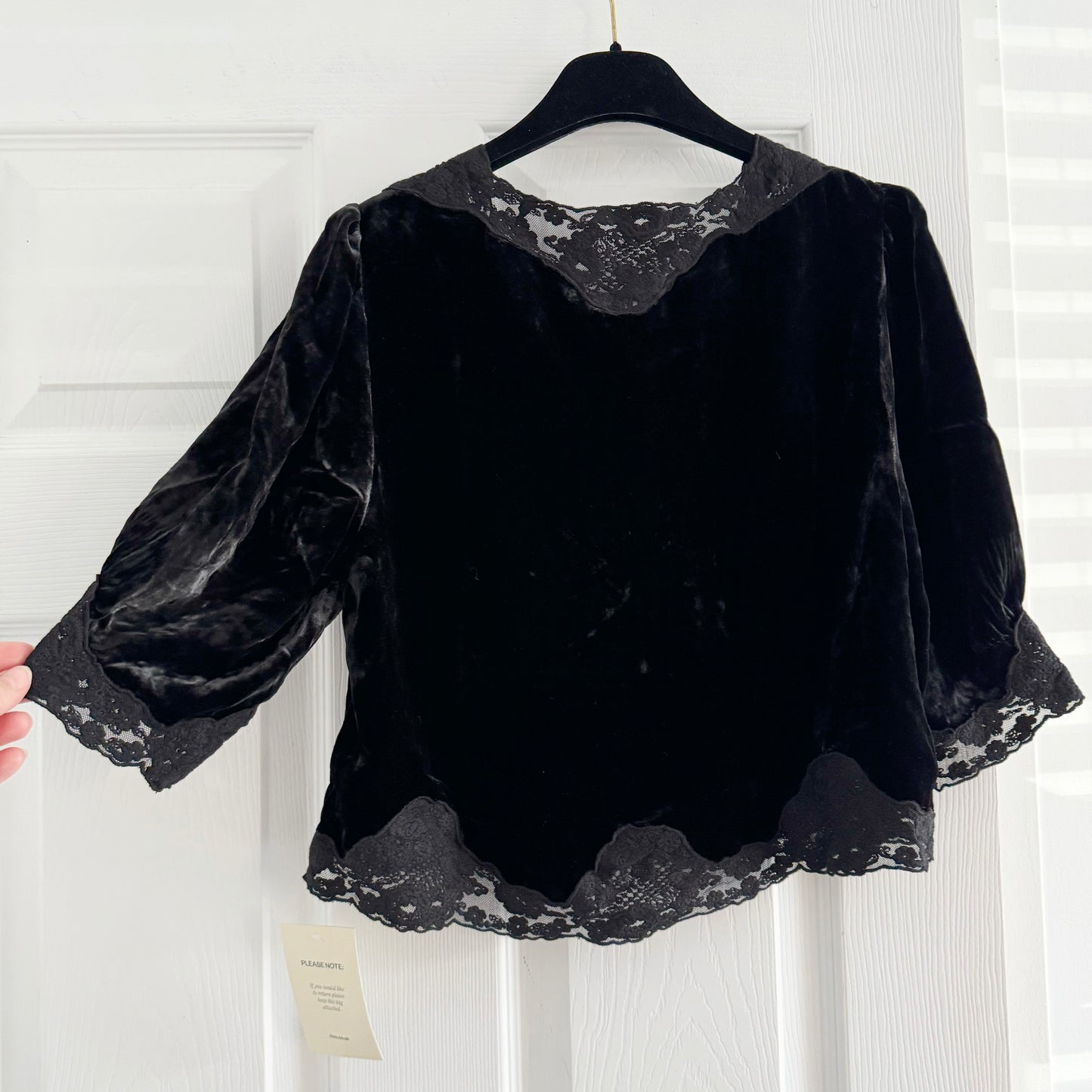 RIXO "Ursula" Velvet Top with Lace Trim in Black, size Small