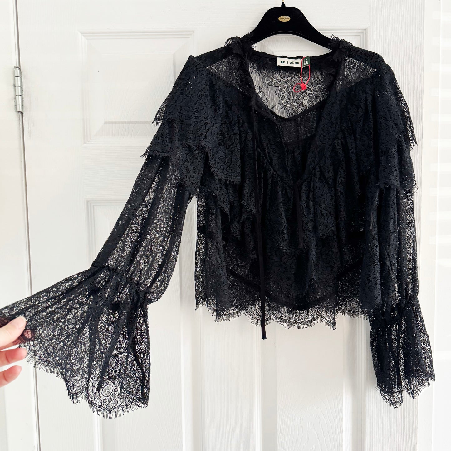 RIXO "Faryn" Lace Top in Black, Size Small