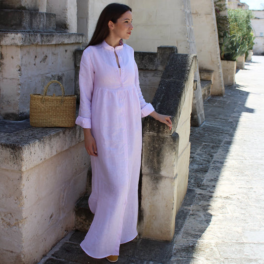 Bottega Egnazia "Camille" Striped Pink Linen Dress, size XL (fits like a M/L)