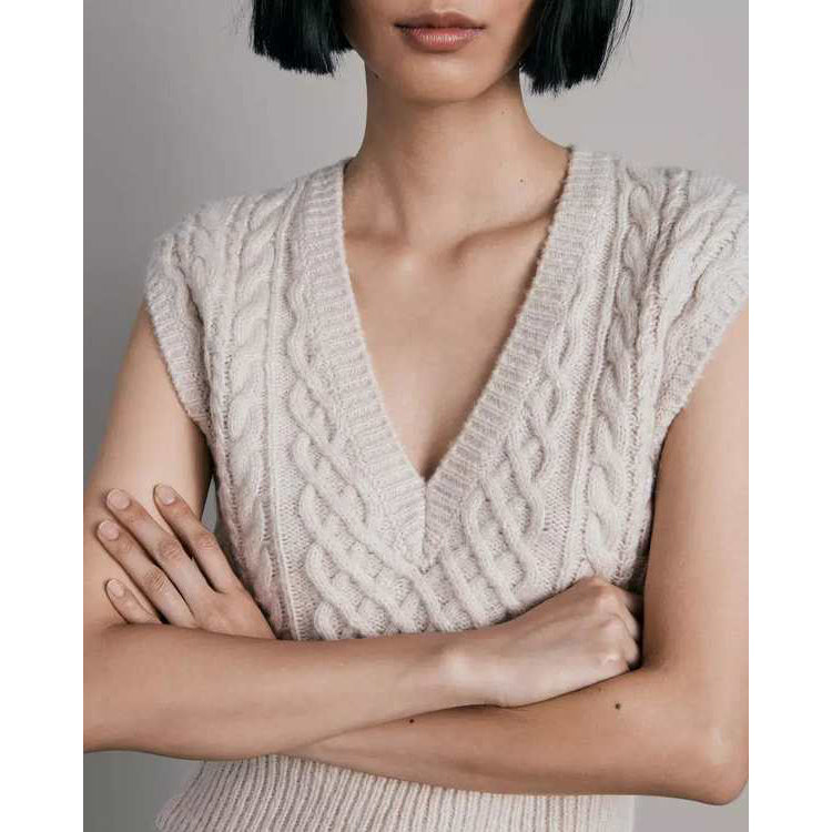 Rag & Bone "Elizabeth" Cable Knit Vest in Ivory, size XL (fits M-L)