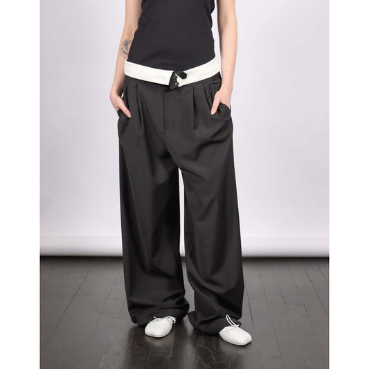 Tibi Foldover Waistband Pants in Black, size 14