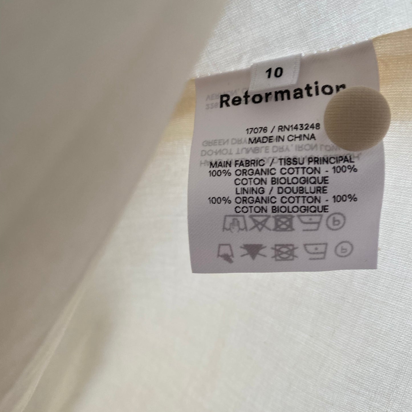 Robe en coton ivoire Reformation « Bradley », taille 10 (convient à la taille 8)