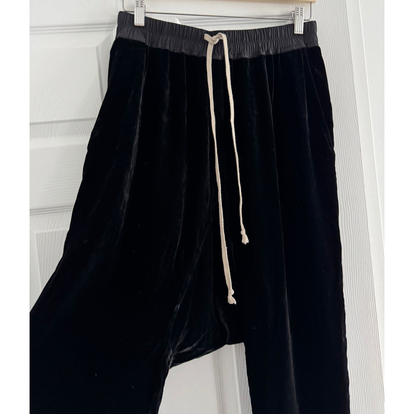 Rick Owens Drop Crotch Velvet Pants in Black, size 8 (fits size 4/6)