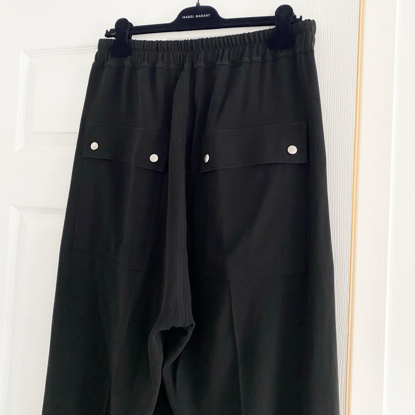 Rick Owens "Porterville" Wide Leg Crepe Pants in Black, size 8US