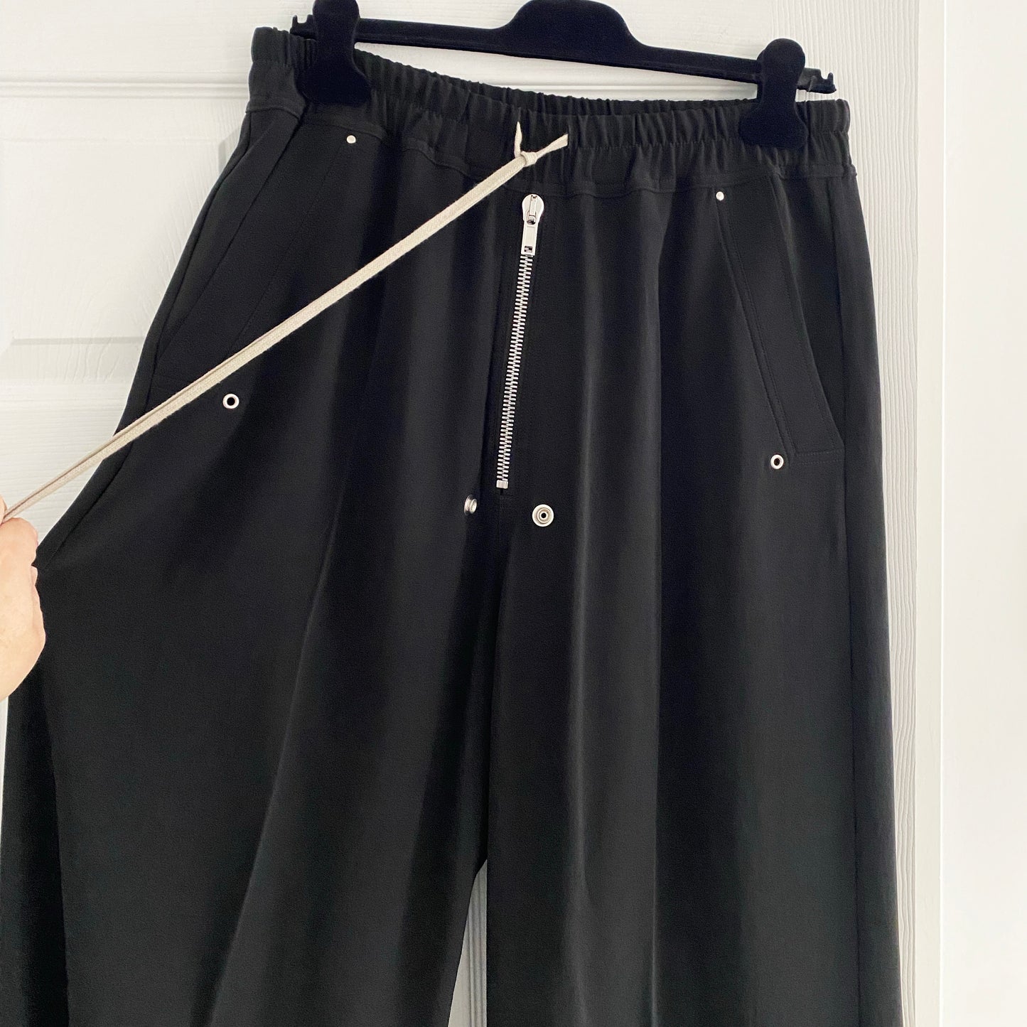 Rick Owens "Porterville" Wide Leg Crepe Pants in Black, size 8US