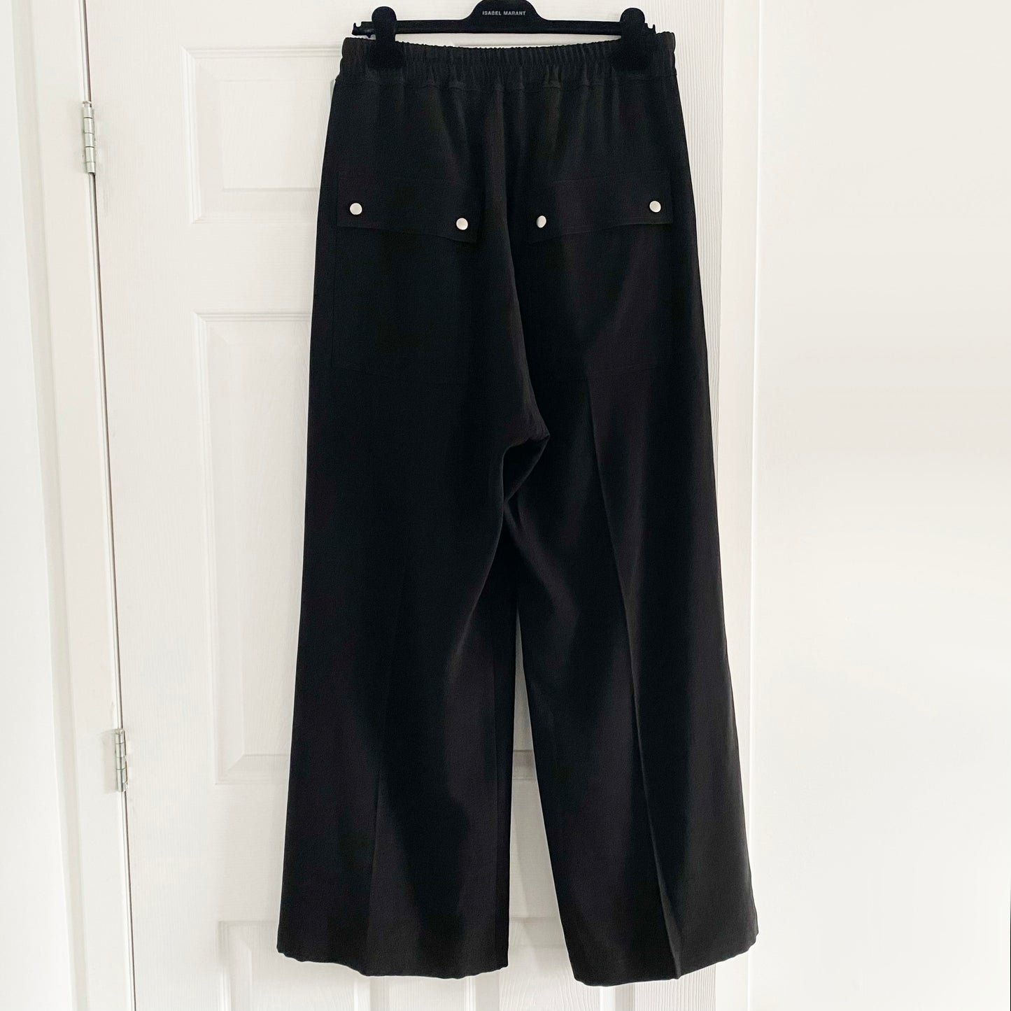 Rick Owens "Porterville" Wide Leg Crepe Pants in Black, size 8US