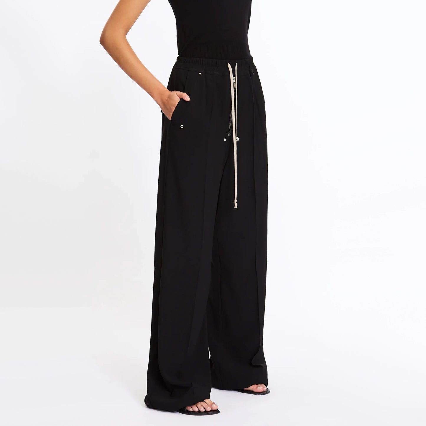 Rick Owens "Bela" Wide Leg Crepe Pants in Black, size 8US