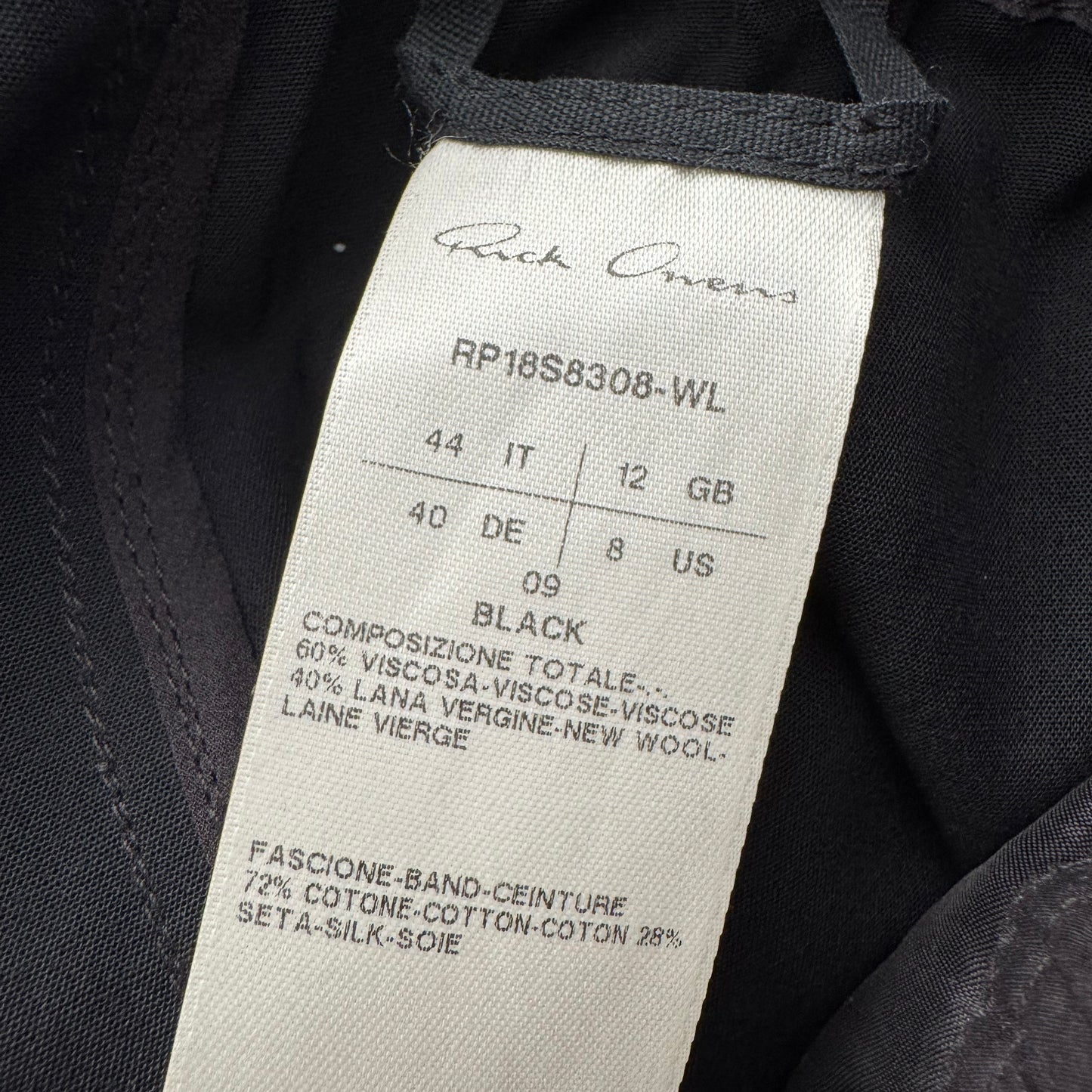 Rick Owens Drop Crotch Crepe Pants in Black, size 8 (fits 4/6)