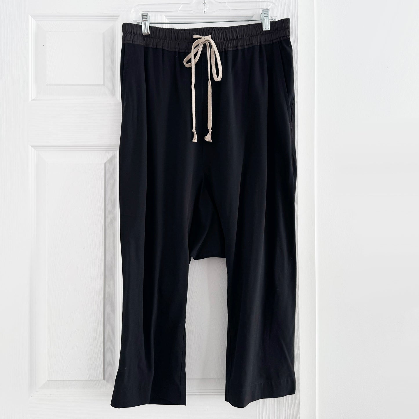 Rick Owens Drop Crotch Crepe Pants in Black, size 8 (fits 4/6)