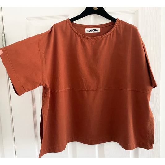 Roucha Boxy Cropped Top in Rust, size "CC" (Petite Size Large)