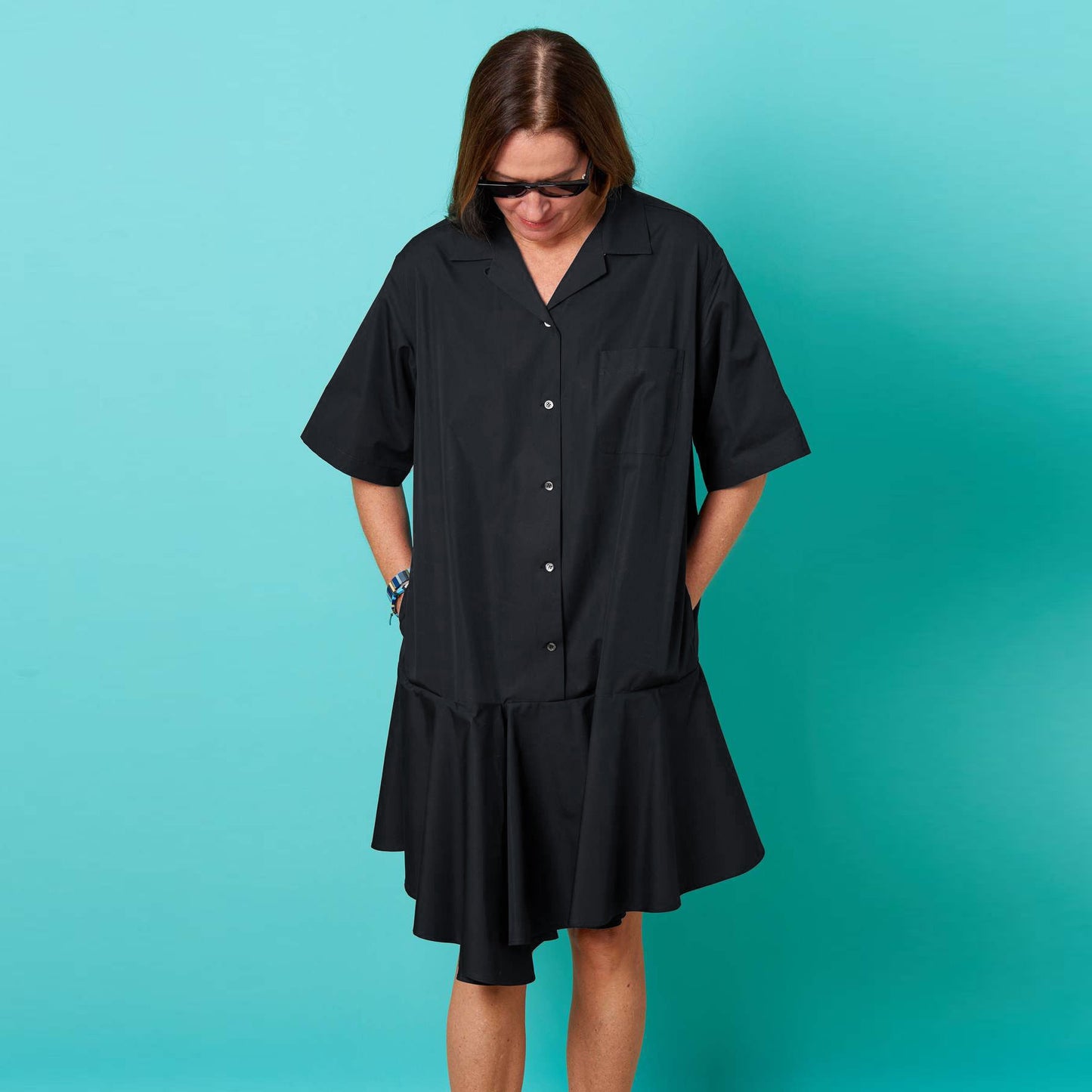 Aspesi Abito Mod Short Ruffle Dress in Black, Size 40 (Fits size S-M)