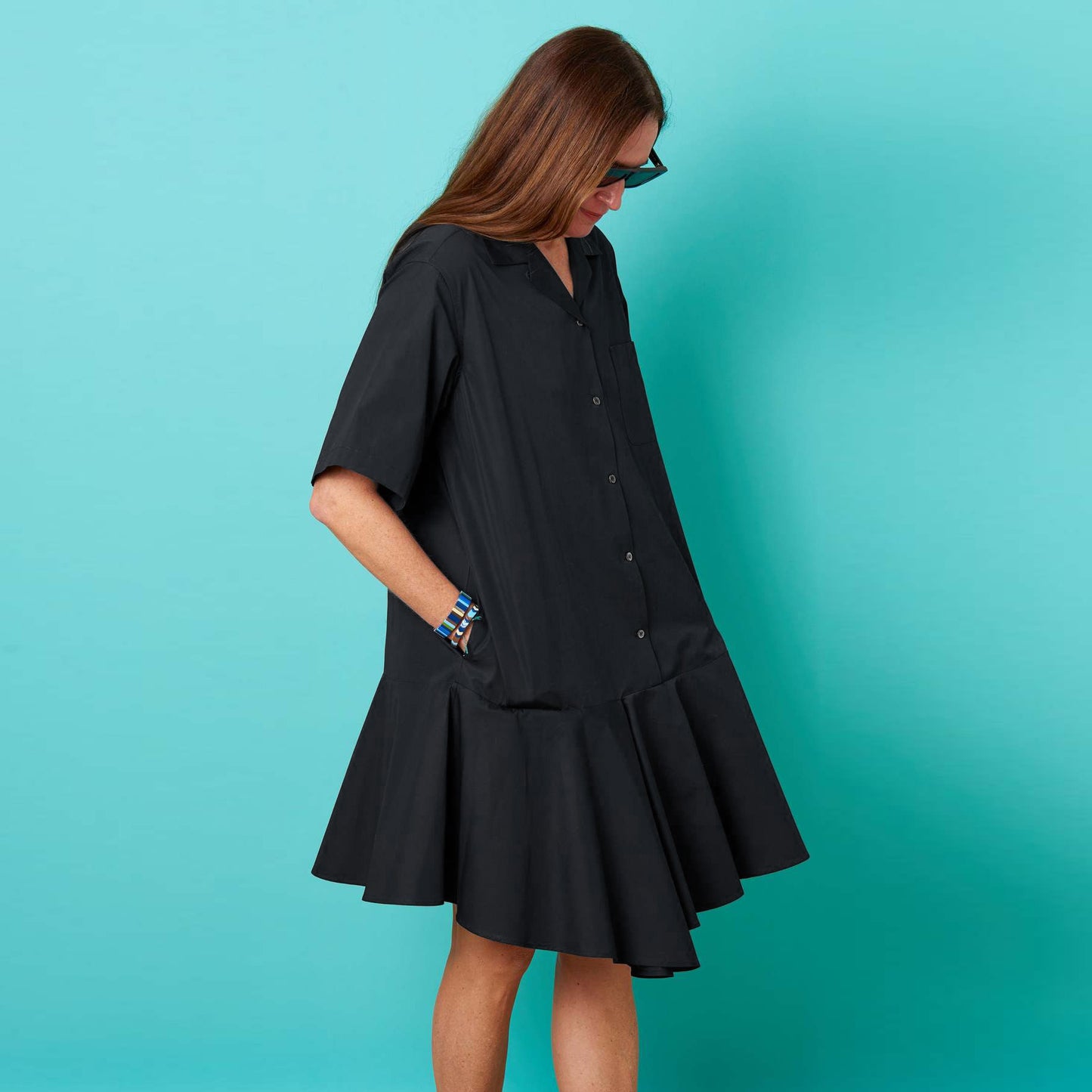 Aspesi Abito Mod Short Ruffle Dress in Black, Size 40 (Fits size S-M)