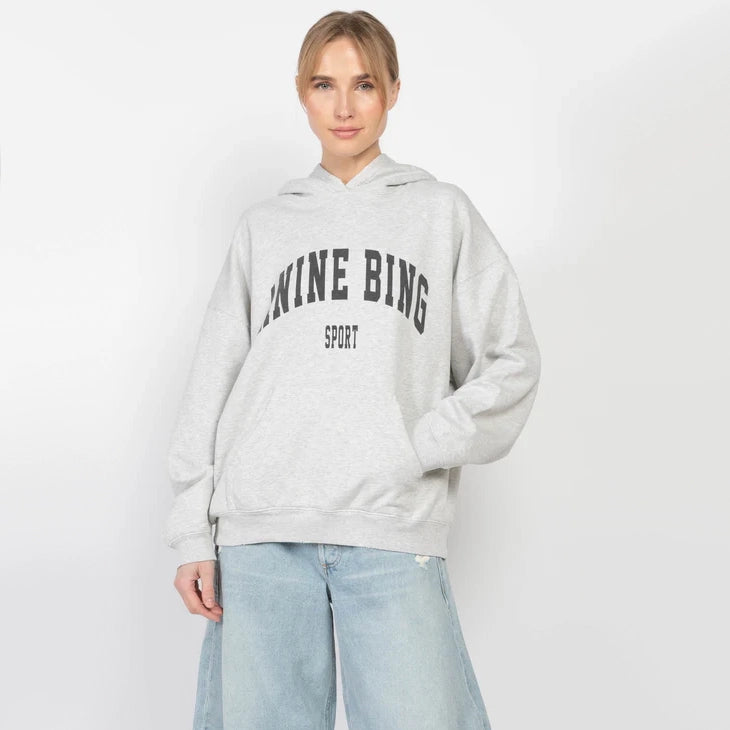 Anine Bing "Harvey" Logo Hoodie in Grey, size Small (fits oversize)